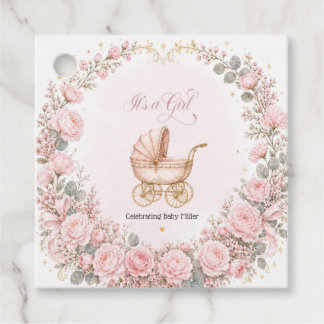 Rosa vagn Det är en tjej Baby Shower Personlig Gåvor Etiketter