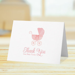Rosa vagn flicka baby shower presentkortsmaterial tack kort