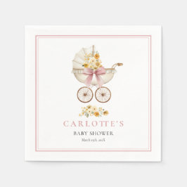 Rosa vagn välkommen baby shower servett