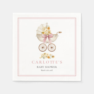 Rosa vagn välkommen baby shower servett