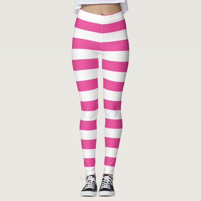 Rosa vågrätrandar leggings (Framsida)