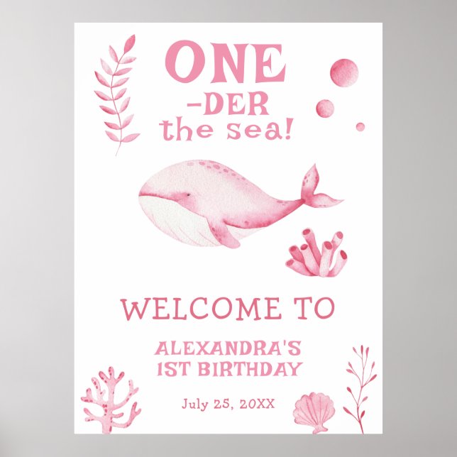 Rosa val 1-års födelsedag under havet poster (Framsidan)