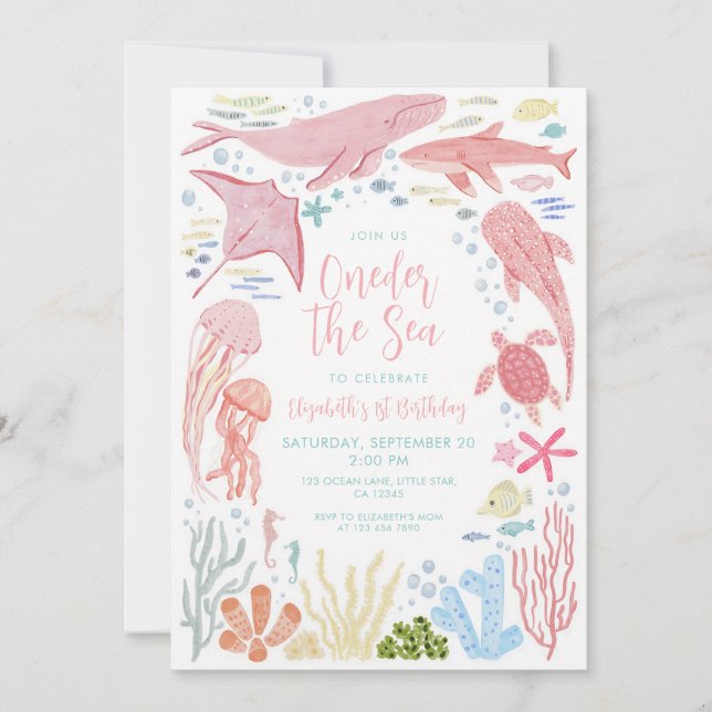 Rosa val under havet 1-års födelsedag inbjudningar (Framsida)
