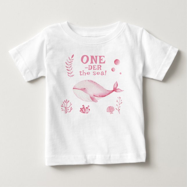 Rosa val under havet 1-års födelsedag  t shirt (Framsida)