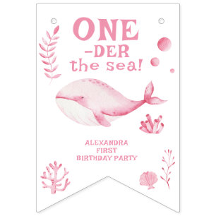 Rosa val under havet 1-års födelsedag vimplar