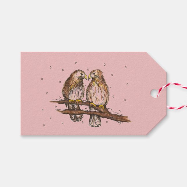 Rosa Valentindagen Lovebird Red Tailwk Bird Presentetikett (Framsidan (Horizontal))