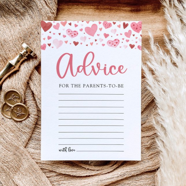 Rosa Valentine Advice for the Parents Baby Shower Inbjudningar (Watercolor Girl Pink Hearts Valentine A Little Sweetheart Advice for the Parents Baby Shower Game)