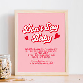 Rosa Valentine Baby Shower Säg inte Baby Game Poster
