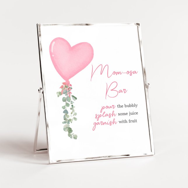 Rosa Valentine Balloon Mamma Osa Pub Poster (A Little Sweetheart Balloon Baby Shower Mom Osa Bar Sign)