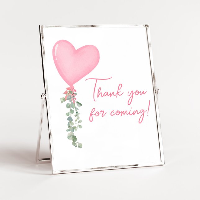 Rosa Valentine Balloon Tack for Coming Poster (A Little Sweetheart Balloon Baby Shower Thank You for Coming Sign)