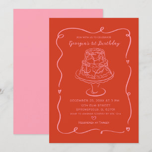 Rosa Valentine Conquette Bow Girl's 1st Birthday Inbjudningar