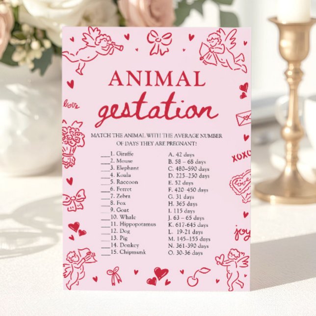 Rosa Valentine Djurdräktighet Bebis Shower Spel Inbjudningar (Pink Valentine Animal Gestation Baby Shower Game)