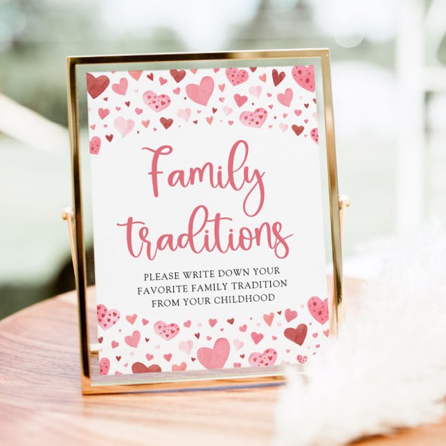 Rosa Valentine Family Traditions Baby Shower Sign Poster (Skapare uppladdad)