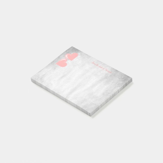 Rosa Valentine Hearts Personlig Notes Post-it Block (Vinklad)
