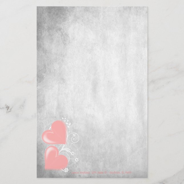 Rosa Valentine Hearts Personlig Stationery Brevpapper (Framsida)