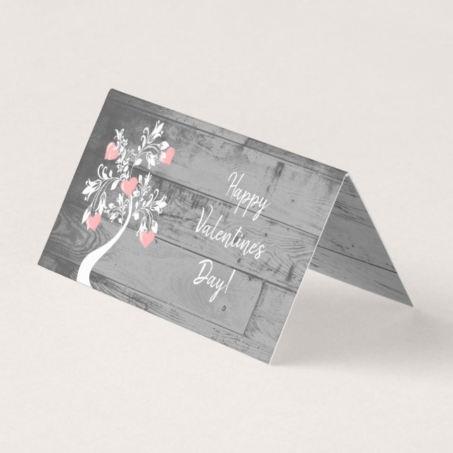 Rosa Valentine Hearts Träd-mappat kort (Framsida)