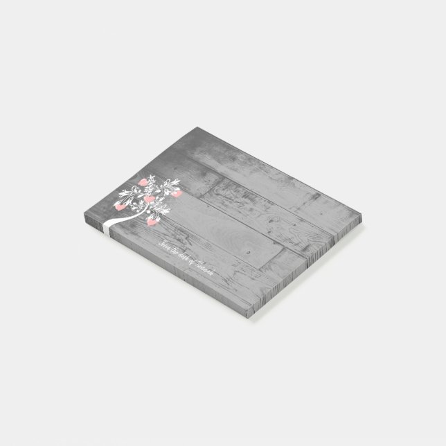 Rosa Valentine Hearts Träd Personlig Notes Post-it Block (Vinklad)