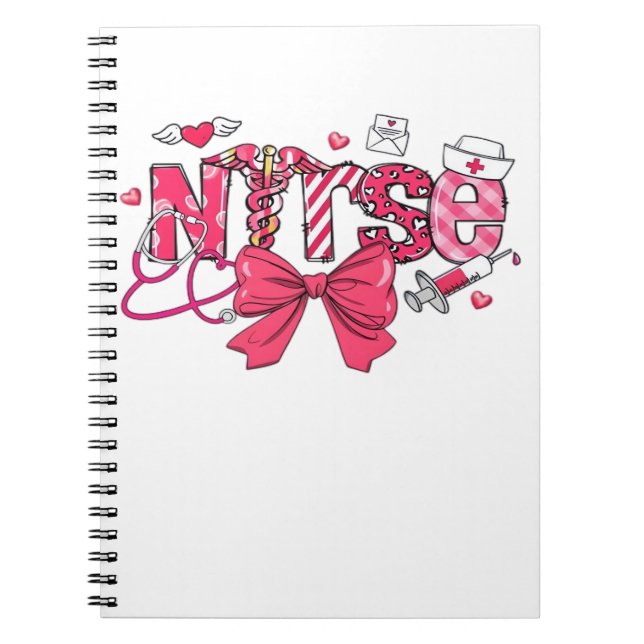 Rosa Valentine Nurse, Valentine Coquette Bow Overs Anteckningsbok (Framsidan)