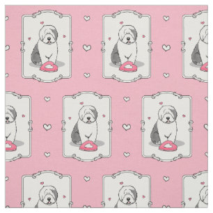 Rosa Valentine Old English Sheepdog Hund Grått 1 R Tyg