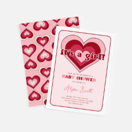Rosa Valentines Day Hearts Girl Baby Shower Inbjudningar