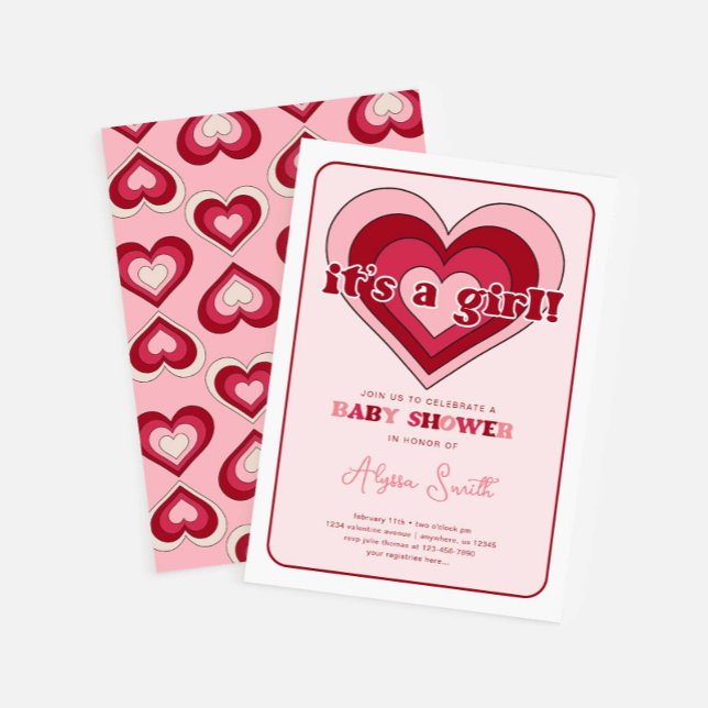 Rosa Valentines Day Hearts Girl Baby Shower Inbjudningar (Skapare uppladdad)