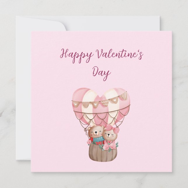 Rosa Valentines Day nalle luftballong Ca Kort (Framsida)