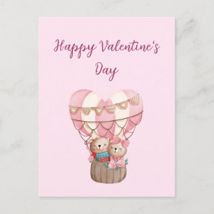 Rosa Valentines Day nalle luftballong Ca Vykort