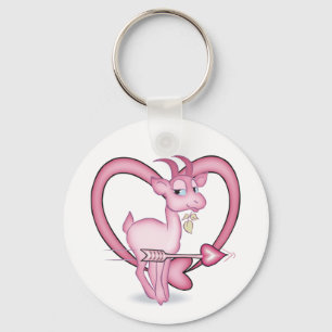 Rosa Valentines Day Tecknad Goat Gift Nyckelring