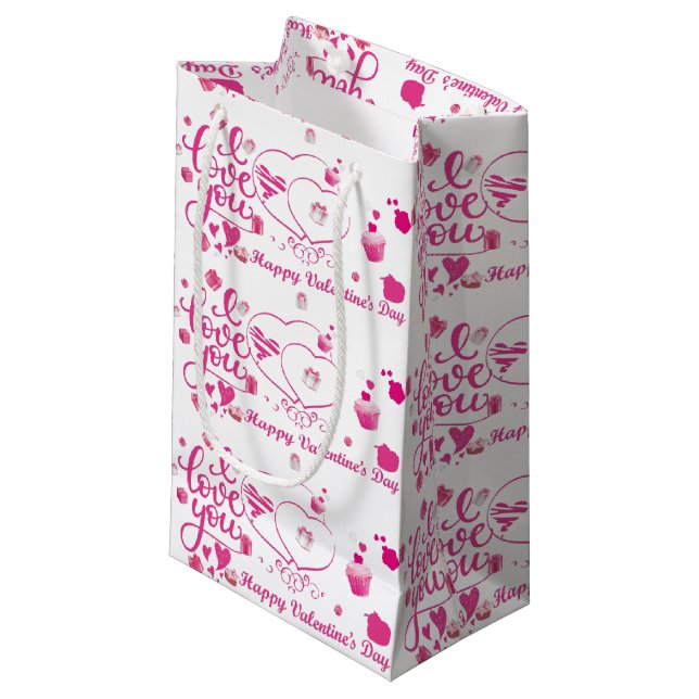 Rosa Valentines gift Bag - liten, glatt (Framsidan Vinklad)