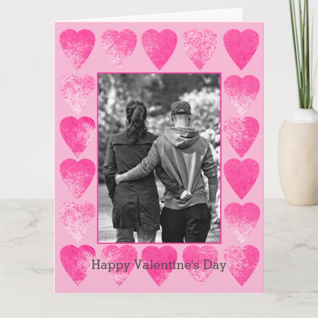 Rosa Valentines Hearts Mönster Personlig Kort (Framsida)