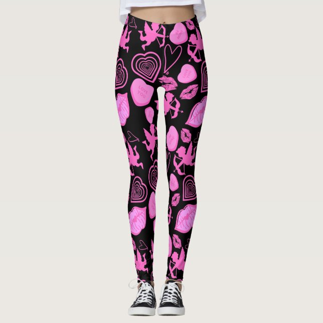 Rosa Valentines Mönster Leggings (Framsida)
