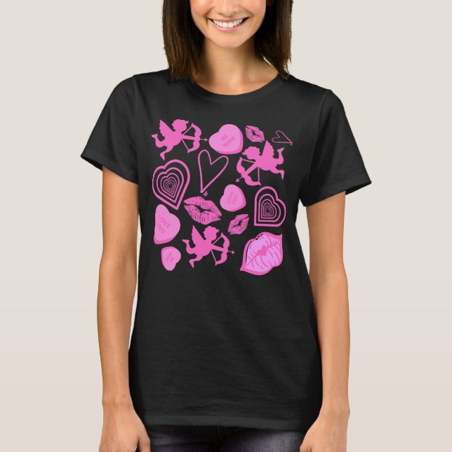 Rosa Valentines Mönster T Shirt (Framsida)