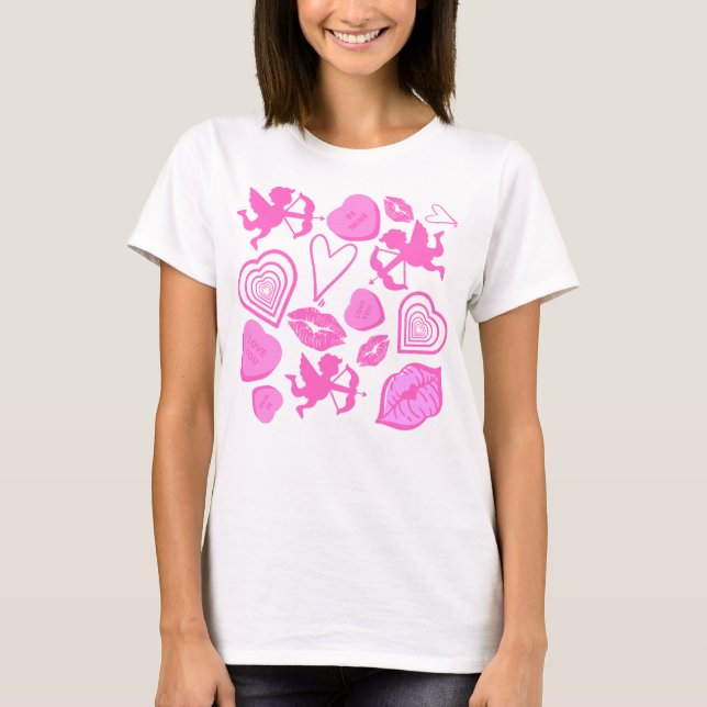 Rosa Valentines Mönster T Shirt (Framsida)
