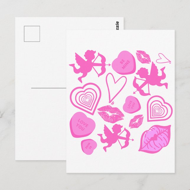 Rosa Valentines Mönster Vykort (Fram/baksida)