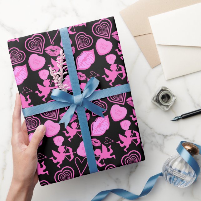 Rosa Valentines Mönster Wrapping Papper Presentpapper (Gifting)