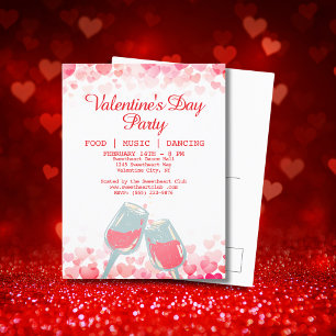 Rosa Valentines Party Food Music Dancing Klubb Helg Vykort