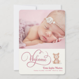 Rosa Välkomskalligrafi Birth Notice Meddelande