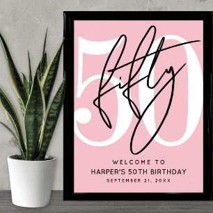 Rosa välkomstskylt för 50-årsfirande poster