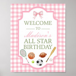 Rosa välkomstskylt för All Star Sports Party Poster