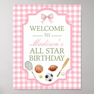 Rosa välkomstskylt för All Star Sports Party Poster