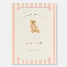 Rosa välkomstskylt för Golden Retriever-babyshower