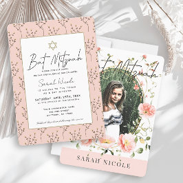 Rosa vallmo blomsterfoto Bat Mitzvah Inbjudningar