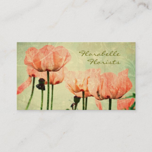 Rosa vallmor och blommigten virvlar runt visitkort (Framsida)