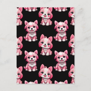 Rosa valpmönsterdesign - svart vykort