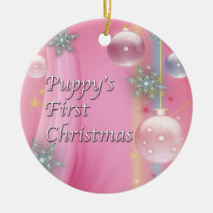 Rosa Valps Första Jul Hund Träd Ornament