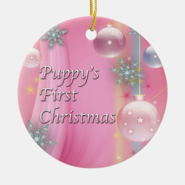 Rosa Valps Första Jul Hund Träd Ornament (Framsidan)