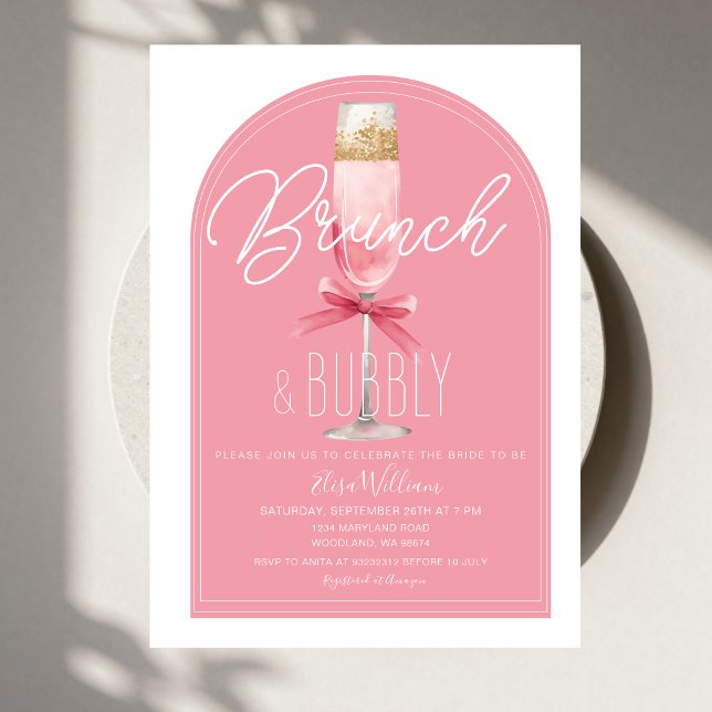 Rosa valvboll champagnebrunch & bubblig bröllopsfe inbjudningar (Skapare uppladdad)