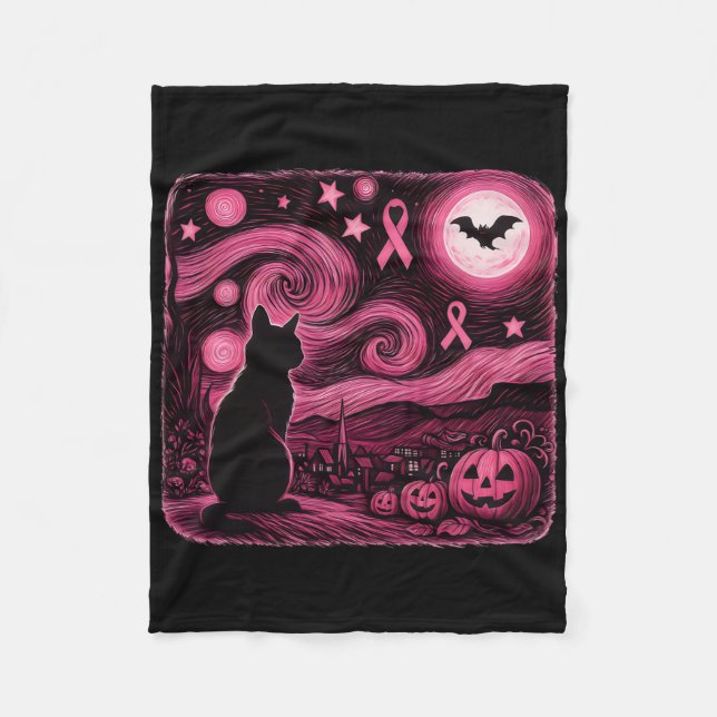 Rosa Van Gogh Cat Halloween Breast Cancer Awarenes Fleecefilt (Framsidan)