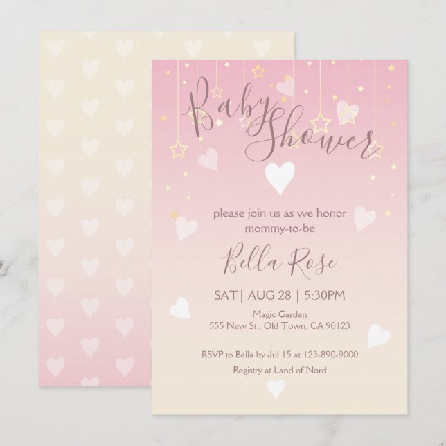 Rosa Vanilla Twinkle Little Star Baby Shower-kort Inbjudningar (Fram/baksida)
