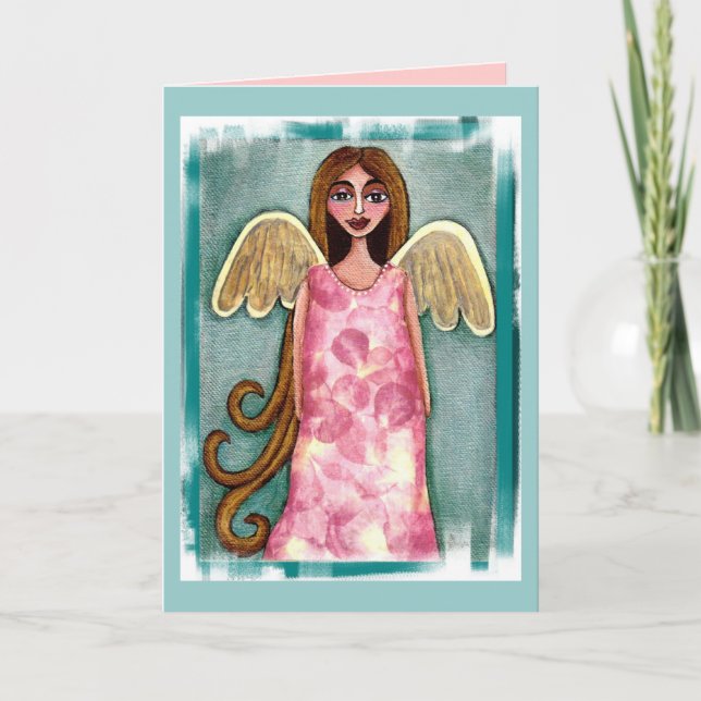 Rosa vanlig hortensiaängel - för blommaängel för kort (Framsida)